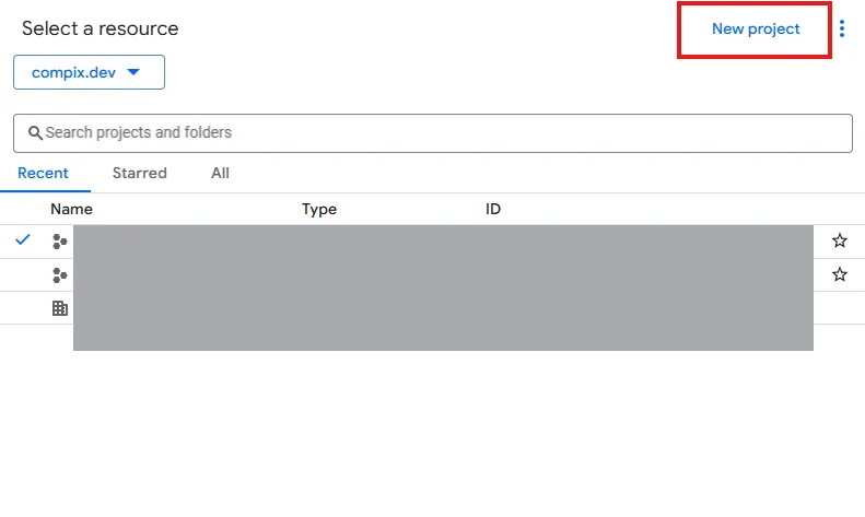 Google Cloud Consoleのプロジェクト選択画面